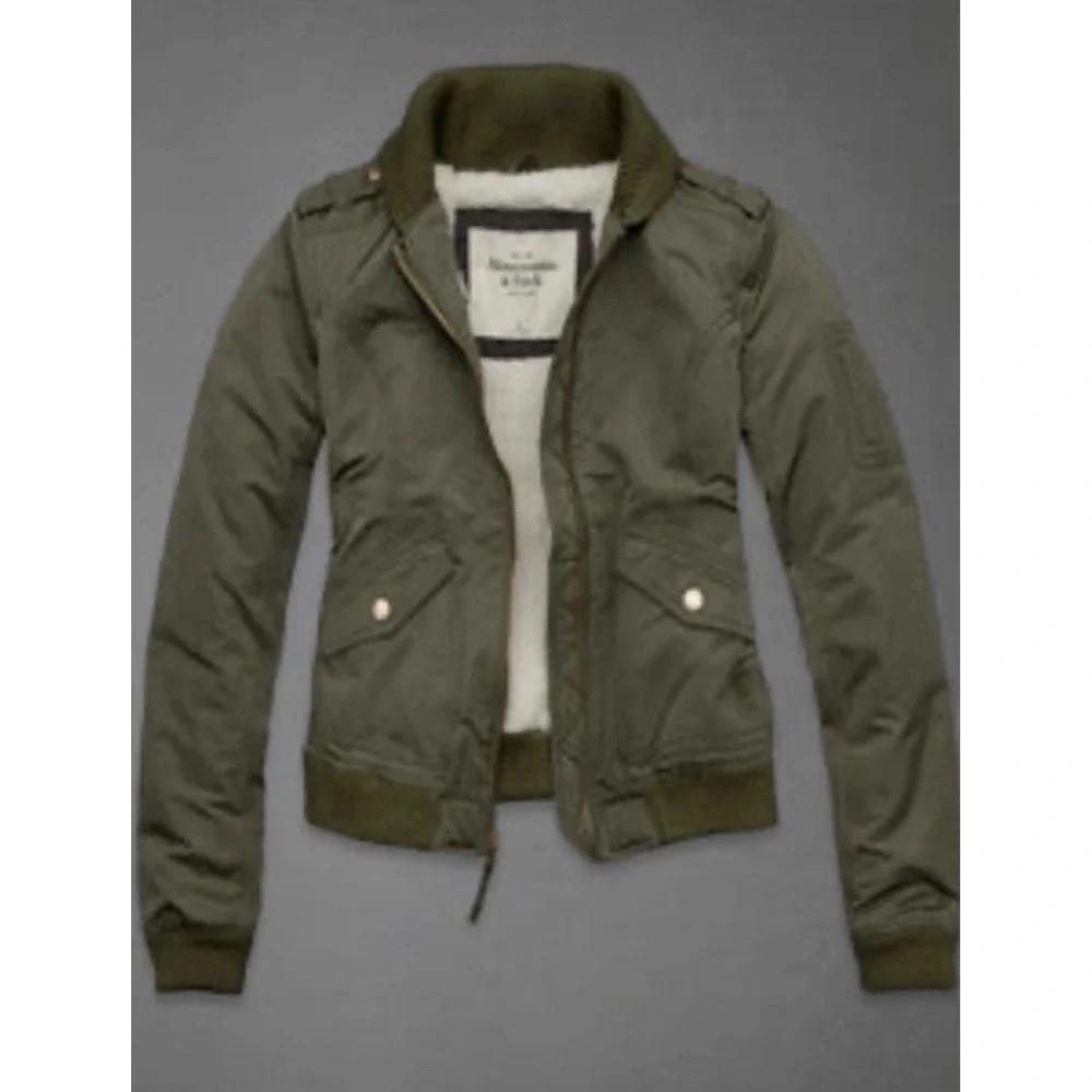 Abercrombie & Fitch Veronica Bomber Green Jacket Lg Sherpa-lined Jacket 229$ HRF